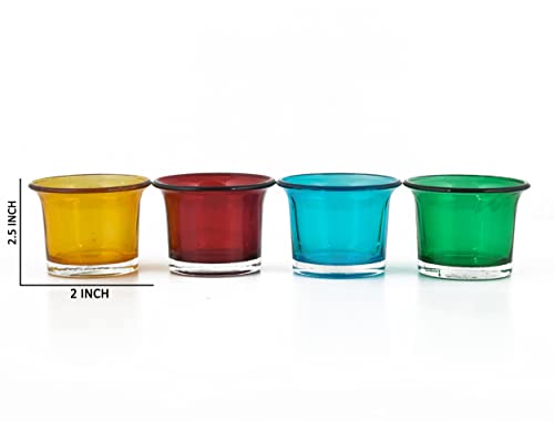 Image of Decorative Votive Glass Tealight Candle Holders Set of 4, Colorful T-Light Votives Holder, Diwali Decoration Items, Christmas Tealights, Ideal for Centerpiece & Festive Decor (Pack of 2)