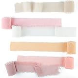 6 Rolls Handmade Chiffon Ribbons 1.5”x3 Yd Silk-Like Fringe Ribbon Frayed Edge Riband Decorations...