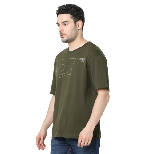Image of Spykar Men's Oversized Round Neck Half Sleeve Solid Casual T-Shirt