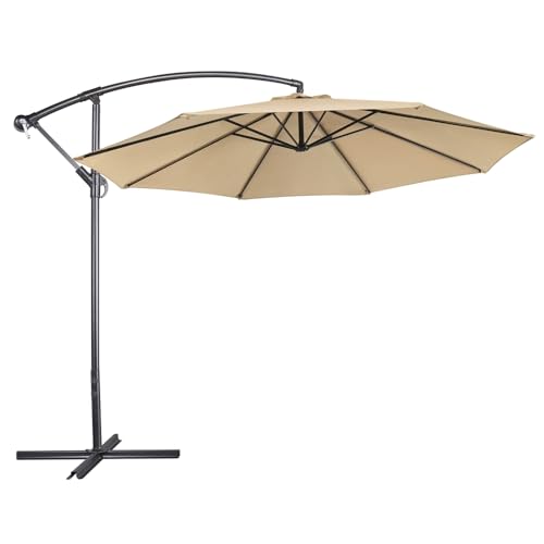 Yaheetech Parasol Déporté 3M Parasol Inclinable de Jardin Exterieur avec Manivelle 8 Baleines Protection Solaire Pour Terrasse, Balcon, Patio