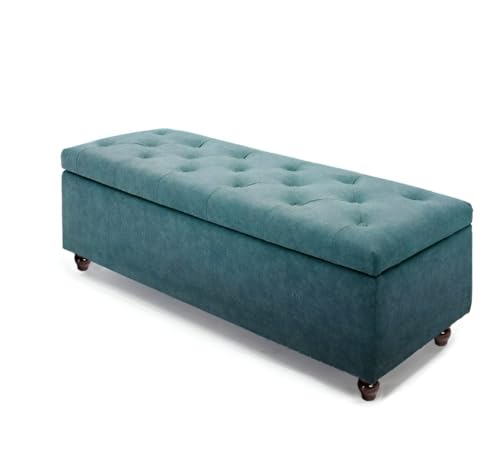 Image of LEGACY OF COMFORT Captain 2 Seater Sofa Ottoman Bench with Storage Velvet Fabric Ottoman Bench for Living Room Bedroom & Entryways (Sea Green)