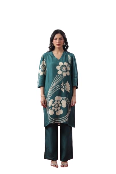 jisora Women's Green Printed Russian Silk Co-ord Set-picture-31