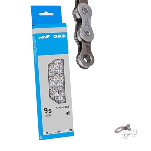 Bicycle Chain 9-Speed Compatible with Shimano Chain HG53/HC53 9 Speed 116L GY (with quicklink)