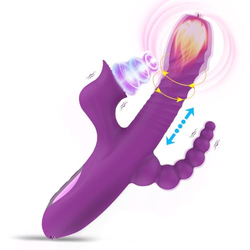 5 in 1 Dildo Rabbit Vibrator mit stoßfunktion und Saugfunktion für sie, JFRong G-Punkt Klitoris Anal Stimulator mit 10 Vibration und Zunge lecken modi & 7 Teleskop Saug modi Erotic Sex Toy Solo