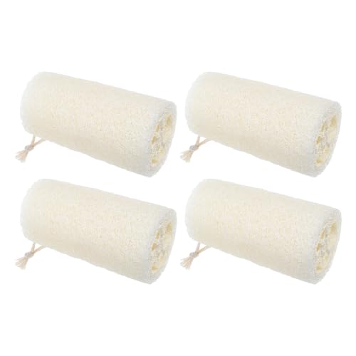 Toyvian Esponjas de Baño de Lufa Natural 4 Piezas Exfoliante Corporal Alargado Blanco Esponja Suave para Ducha y Baño Toalla Exfoliante para Piel Sensible Limpieza Profunda y Duradera