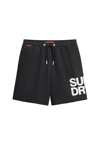 Superdry Herren Sportswear 43,2 cm Badeshorts mit Logo Schwarz L