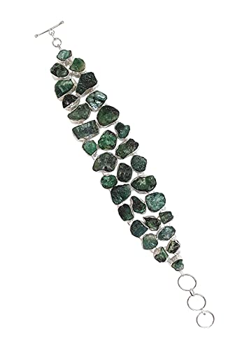 Bracelet émeraude pour femme, chaîne boho plaqué argent 9 pouces