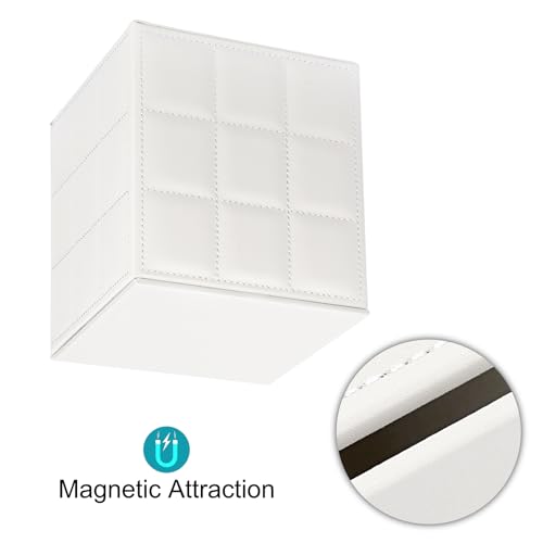 Image of Sumnacon PU Leather Tissue Box Holder, Square Napkin Holder Pumping Paper Case Dispenser, Facial Tissue Holder with Magnetic Bottom for Home Office Car Automotive Decoration, Grid White