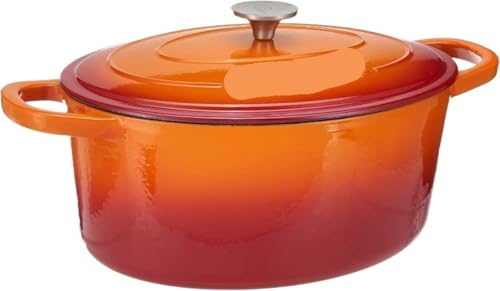 QAZWZG Cacerola Platos for cazuela Horno de Hierro Fundido esmaltado Ovalado Artesanal, Cacerola Redonda de Hierro Fundido de 7 Cuartos(Orange)