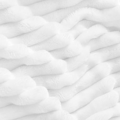 Image of BEDELITE Fleece Blanket Queen Size - 3D Ribbed Jacquard Soft and Warm Decorative Fuzzy Blankets - Cozy, Fluffy, Plush Lightweight Throw Blankets for Couch, Bed, Sofa(White, 90x90 inches)