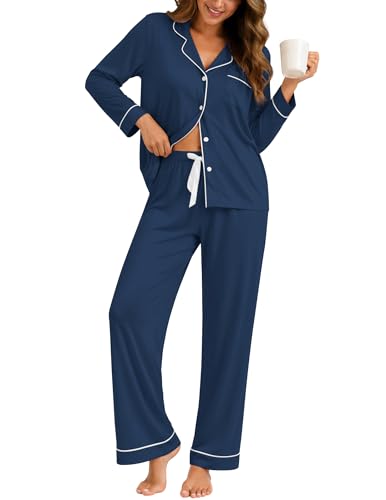 Image of ZMJ Womens Pajamas Sets 2 Piece Long Sleeve and Pant Pj Sets Button Up Sleepwear