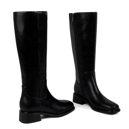 Image of QIY Knee High Boots for Women Low Heel Flat Tall Boots