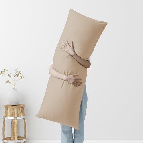 Image of 100% Egyptian Cotton Body Pillow Cover Long Pillow Case, 600 Thread Count Bed Pillow Protector with Zipper, Sateen Weave Cooling Full Body Pillowcase for Adults 20x54 Inches (1PC, Body, Beige)