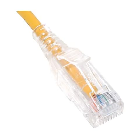 CAT6 Slim Ethernet Patch Cord with Clear Boot Strain Relief, RJ45, Stranded, 250 MHz, UTP, Pure Bare Copper Wire, 28 AWG, LAN Network Patch Cable, Yellow, 15 FT Cover