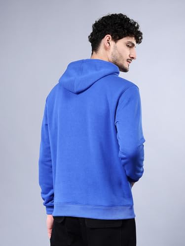 Image of The Indian Garage Co Men Blue Relaxed Fit Placement Printed Overhead Hooded Sweatshirt