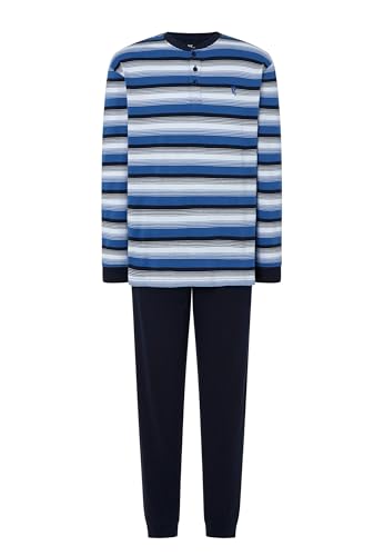 El Búho Nocturno Mens Pajama Set Long Sleeve Cotton Knit Premium Striped Pajama Set for Men, 100% Cotton, Blue 5584, XL