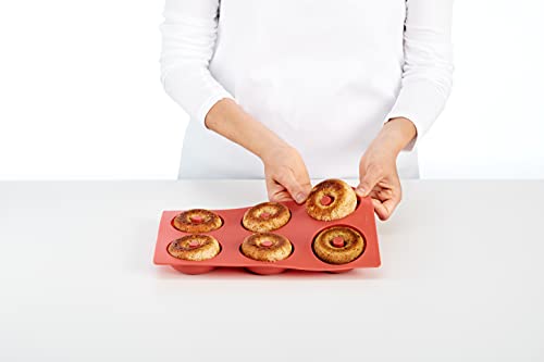 Lékué 0620406R01 Molde Silicona Repostería Doughnut 6 cavidades Rojo, 540 milliliters