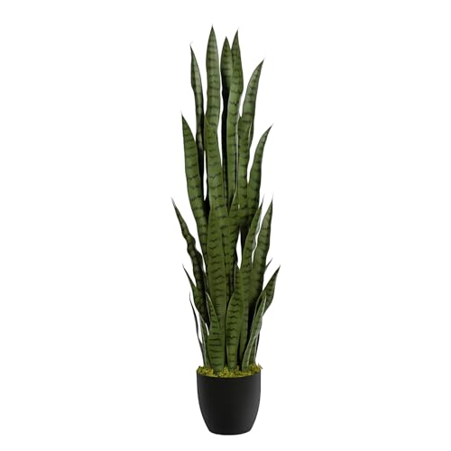 Keeplush 4ft Artificial Snake Plant &ndash; 46in Faux Sansevieria Plants, Fake Floor Plant for Indoor...
