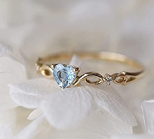 14k Gold Sea Blue Topaz Love Heart CZ Diamond Ring Women Anniversary Engagement Wedding Gemstone Ring2