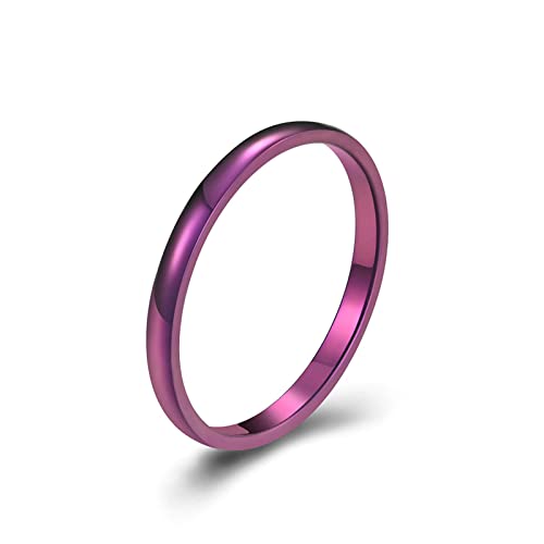 Image of Lieson Women Promise Rings Purple, Stainless Steel Rings for Women Simple Thin 2MM Stackable Ring Size P 1/2