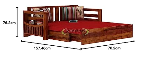 Image of Solid Sheesham Wood Sofa Set Cum Bed Furniture With Storage For Home And Office Living Room (Queen Size, Honey Finish) - Brown - 3 Seater