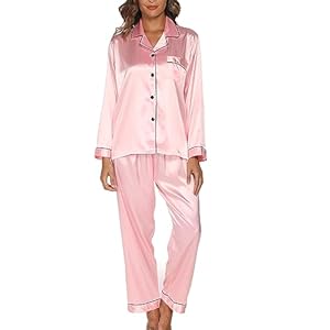 GAESHOW Ensemble de Pyjama pour Femme en Satin de Soie à Manches Longues pour Toutes Les saisonsGAESHOW Pyjama en Satin de Soie pour Femme