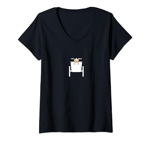 Damen Lastenfahrrad Lastenrad Hunde Fahrradkurier T-Shirt mit V-Ausschnitt