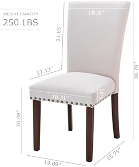 COLAMY Upholstered Parsons Dining Chairs Set of 4, Fabric Dining Room Kitchen Side Chair with Nailhead Trim and Wood Legs - Beige,No Table