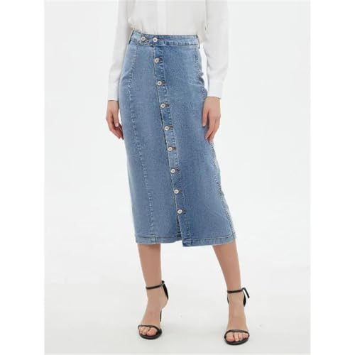 Women's High Waist Light Blue Denim Midi Skirt American Retro Style Button Front Jean Skirt for Everyday Outfits2