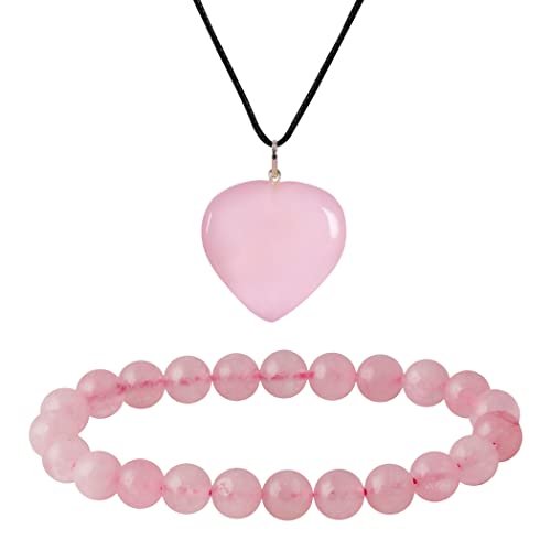 Abhisubya Rose Quartz - Necklaces For Teen Girls - Crystal Necklace - Crystal Bracelet - Jewelry For Women - Heart Locket Necklace - Crystal Gifts - Pack Of 2 Combo Set #TOP12