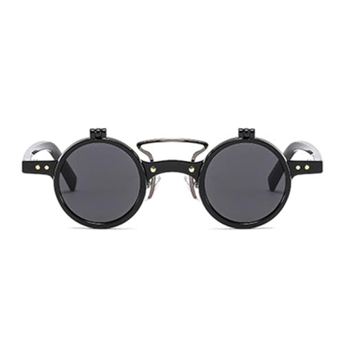 HYLLE Retro Flip-Up Round Goggles Seampunk Sunglasses for Men Women 90s Style
