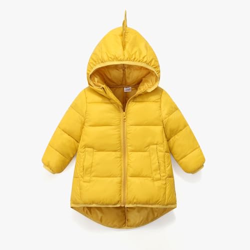 Boy Girl Winter Puffer Down Jacket Cute Dinosaur Hooded Down Coat Thermal Padded Zip Up Outwear with Pockets 2-8 Y2