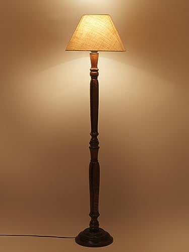 Image of Devansh White Jute Conical Wooden Floor lamp -24