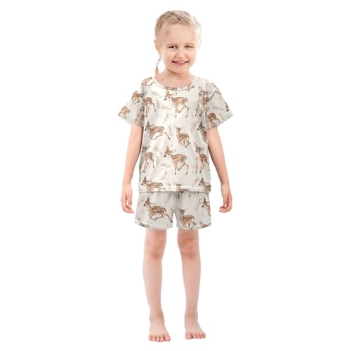 ALAZA Deer Leaf Retro Pajamas Short Sleeve 2 Piece Sleepwear Top and Bottom Pajama Set Unisex3