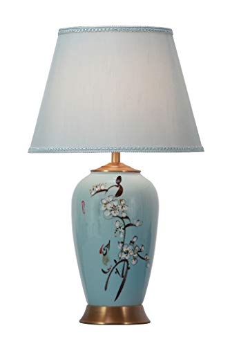 Fine Asianliving Lampe de Table en Porcelaine Chinoise Peinte à la Main Bleue Fleurs Lampes de Chevet Chinoise en Céramique Oriental Asiatique Avec abat-jour E27 Cover