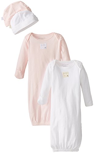 Burt's Bees Baby Baby Set of 2 Gowns + 2 Caps, 100% Organic Cotton, 1 Cloud + 1 Blossom, One Size