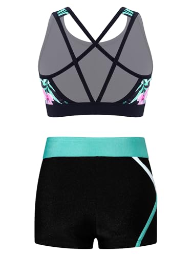 Kids Girls Dance Gymnastic Outfit Sleeveless U Neck Crop Top With Shorts Set Sport Training Dancewear Lily 8 Years2