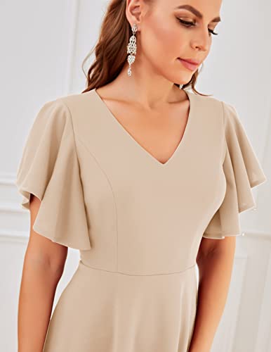 Image of Bridesmay Women's Formal Wedding Guest Dress for Women 2026 Short Sleeve Fit and Flare Tea Party Dresses