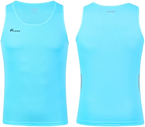 Tlrun Men's Running Tank Top Ultra Lightweight Marathon Singlet Shirts Dry Fit Workout Sleeveless T-Shirts(Large Light Blue) #TOP3