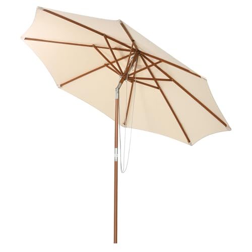 GOPLUS Sonnenschirm Holz Marktschirm 3m UV-Schutz Gartenschirm mit 3-stüfig höhenverstellbar Balkonschirm Terrassenschirm tragbar leicht Tischschirm für Garten Strand Terrasse & Pool Beige