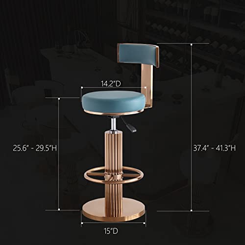 Image of FUNROLUX Swivel Bar Stools with Backrest, Modern Adjustable Height Counter Stool with Stainless Steel Legs and Comfortable Cushion, Rose Bar Chairs for Kitchen Island Counter (Blue)