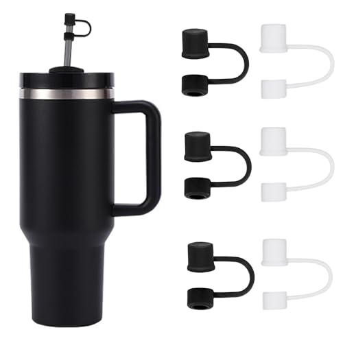 CEDIDJAC 6PCS Silicone Straw Covers Cap Compatible with Stanley Cup 30-40 oz Tumbler with Handle 10mm Straw Toppers，Dust-Proof Reusable Straw Cover for Stanley Cup Accessories (Black+White)