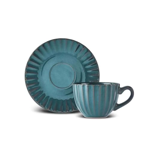 Karaca Austen 4-Piece Tea Cup and Saucer Set for 2 People, Green