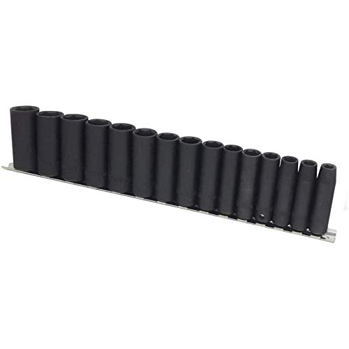 Deep Impact Socket Set + Metal Rail 3/8" Chrome Vanadium Steel 8-22mm 15pc Voche