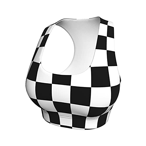 Black White Race Checkered Flag Seamless Comfortable Sports Bras For Women Longline Padded Bra Yoga Crop Tank Tops Fitness Workout Running Top Xl #TOP3
