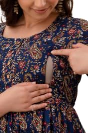 Image of Maternity Feeding Kurti for Women | Cotton Blend Anarkali Dress with Nursing Zip for Pre & Post Pregnancy