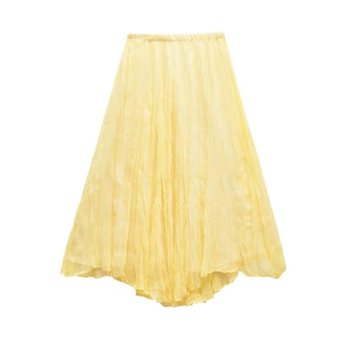 Women's Skirts A-Line Elastic High Waist Pleated Solid Color Loose Comfortable Long Skirt2