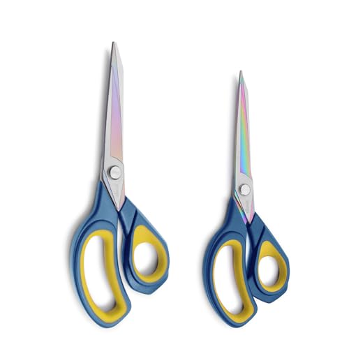 LIVINGO 2 Pack Sharp Fabric Scissors - Heavy Duty Scissors All Purpose, Titanium Coated Forged Sewing Shears for Tailor Dressmaking Crafting Cutting Clothes Leather, 8.5
