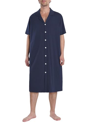 Latuza Men's Cotton Button Down Nightshirt with Pockets