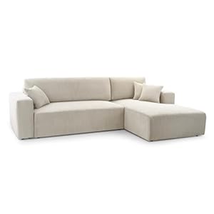HomeSpace24 Ecksofa mit Schlaffunktion und Bettkasten – Eckcouch L-Form Klappsofa – Schlafcouch zum Wohnzimmer, Minimalistisches Design Couch Zoom Beige, Rechts Schlafsofa